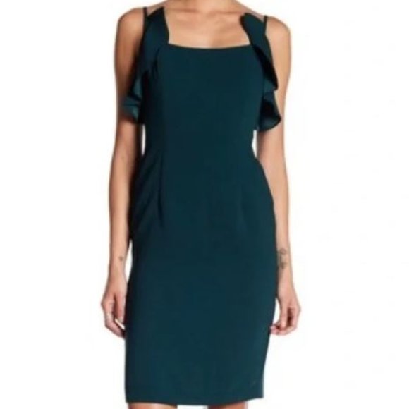 Nanette Lepore Hunter Green Dress with Spaghetti Ruggle Straps - Size 10 - Picture 1 of 4